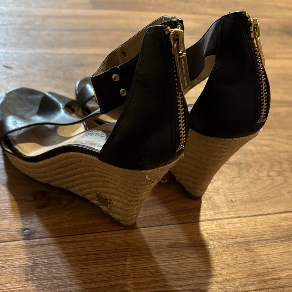 Michael Kors Black and Tan Wedge Sandals - Picture 2 of 3